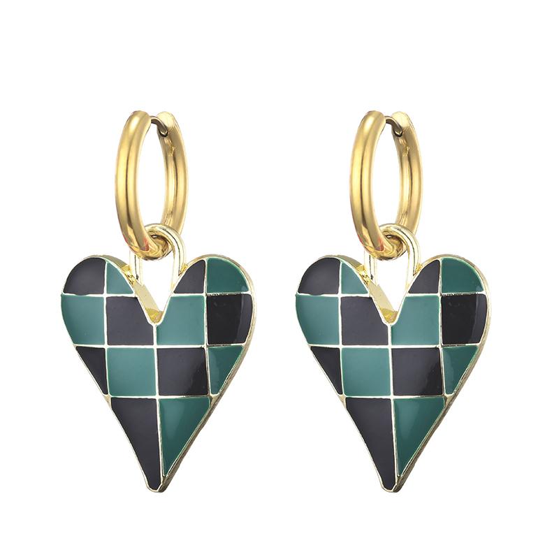 Colorful Love Heart Pendant Gold Color Stainless Steel Earrings For Women Jewelry Vintage Statement Enamel Round Hoop Earrings