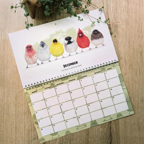 Cute Little Birdies Wall Calendar 2026 Illustrated Monthly Art Calendar Home Office Decor with Large Grids