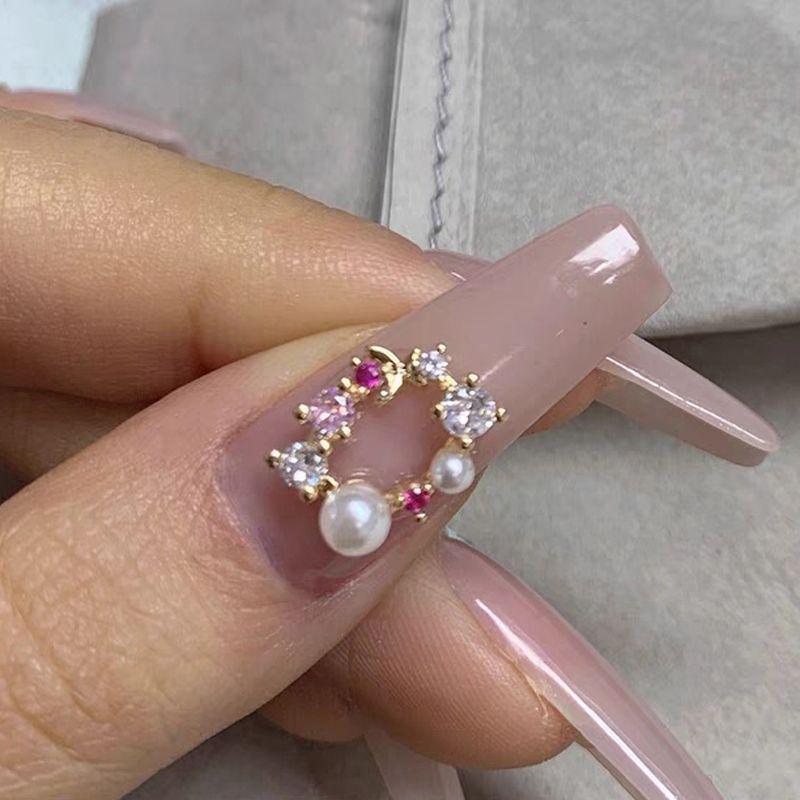 3D Christmas Rhinestone Wreath & Pearl Bow Nail Art Accessories