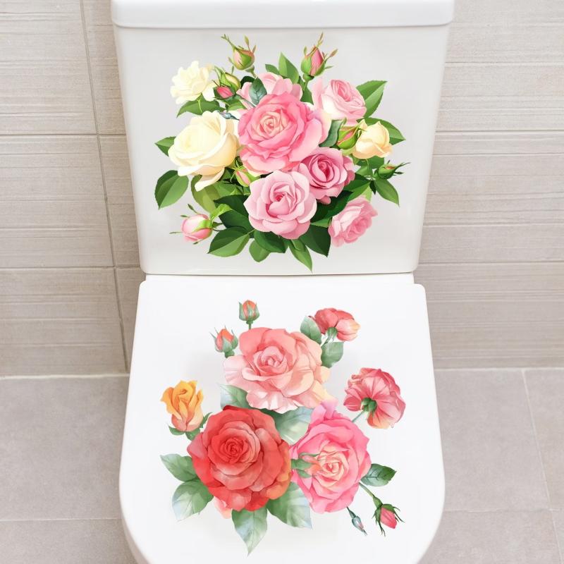 Blomster Toiletklistermærke Vandtæt Badeværelse Vægmærkat Toiletlåg Klistermærke Selvklæbende Aftagelige Dekaler Boligindretning