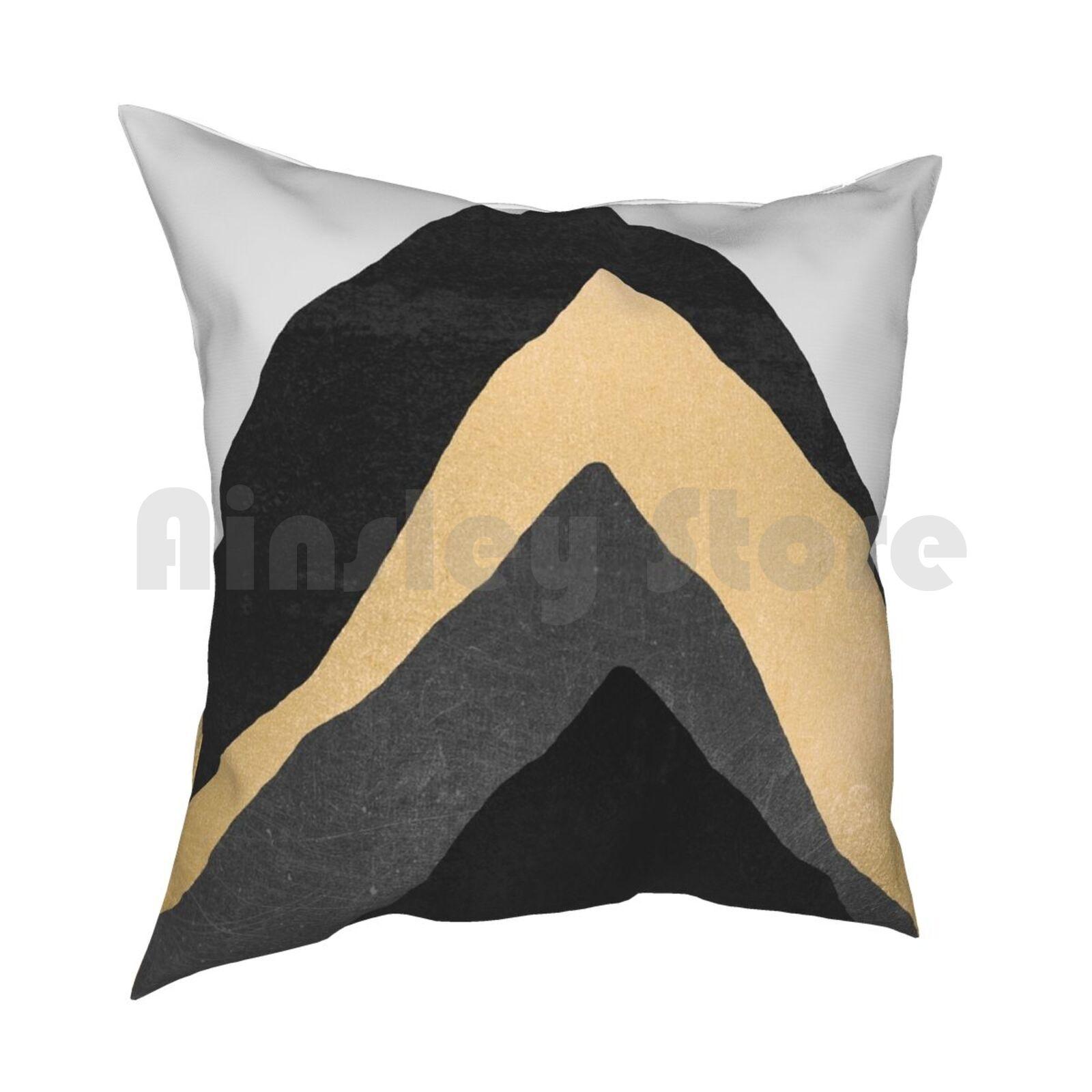 Mountains Pillow Case Printed Home Soft Throw Pillow Graphic Nature Abstract Mountain Minimal Gold Golden Simple 30cmx30cm