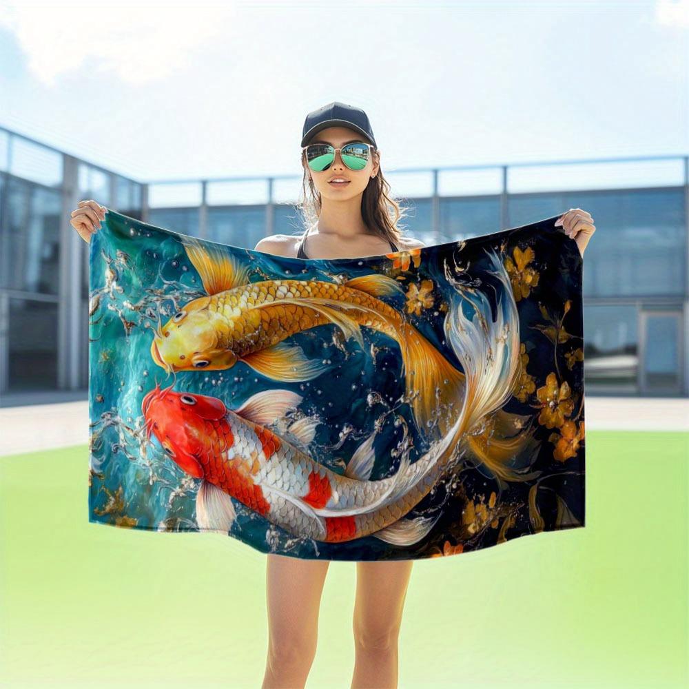 Toalla de Tema de Peces Extremadamente Suave de Secado Rápido, Contemporánea para Playa Piscina Baño Yoga