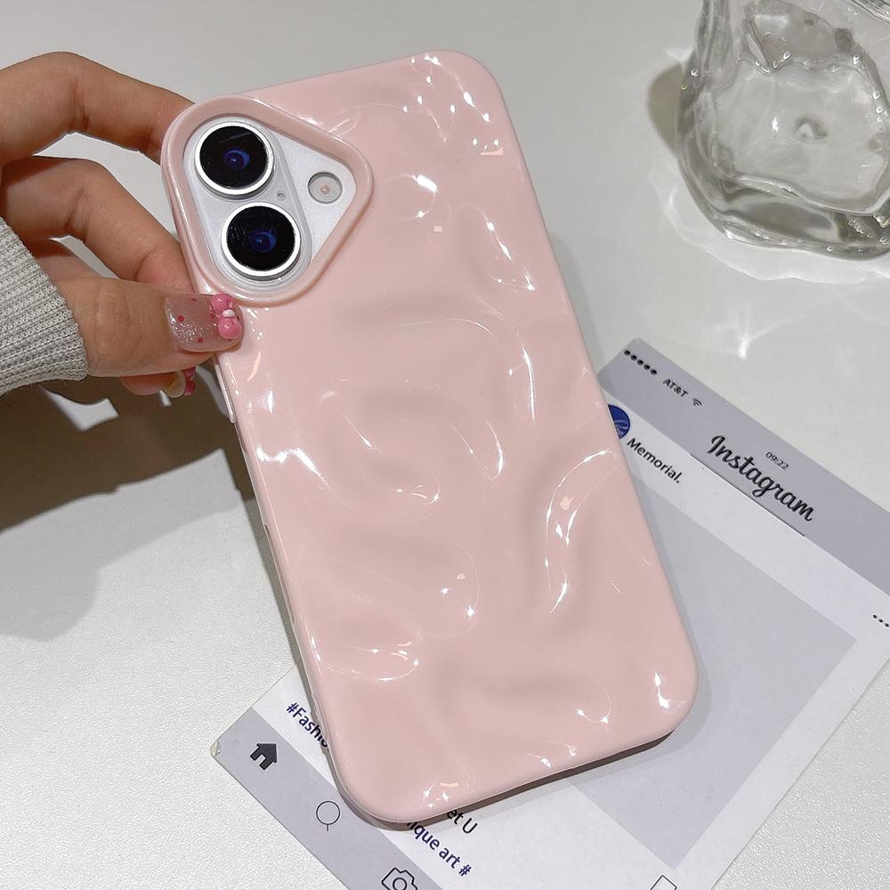 Candy Color Water Ripple Wrinkle Matte Case for iPhone 16 15 14 13 12 11 Pro Max Plus Candy Solid Color Wave Soft Silicone Cover