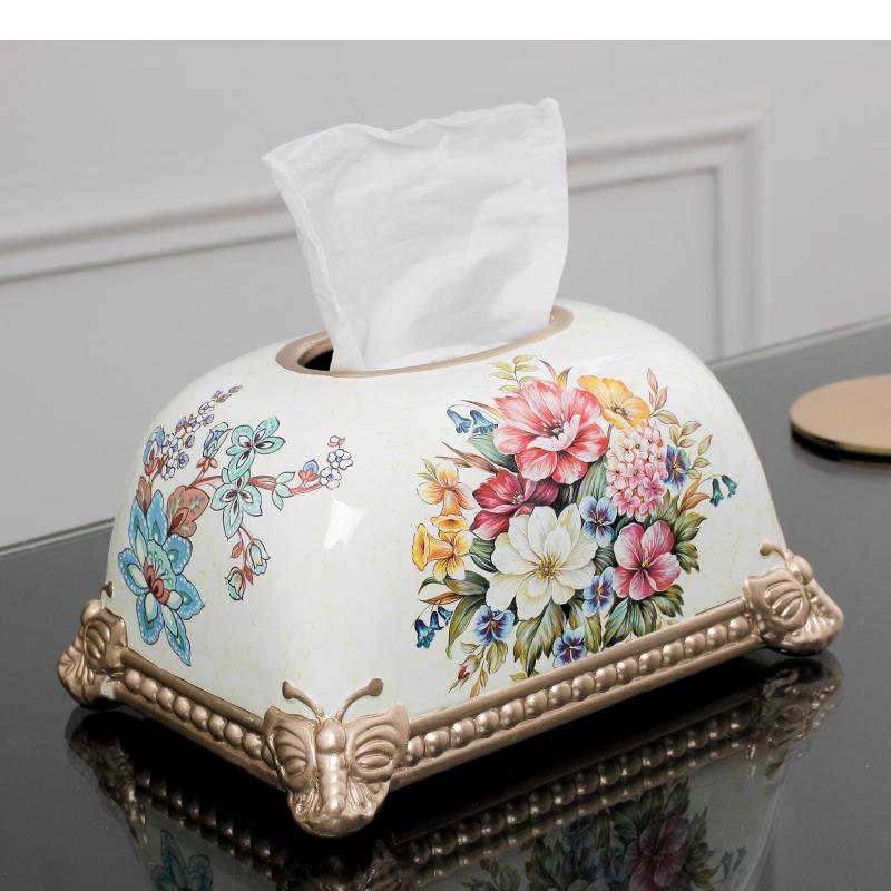 Modern Ceramic Tissue Box Flower Pattern Napkin Toilet Paper Storage Home Desktop Extractable Type Towel Rack
