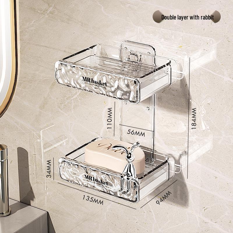 Glacier Wall-Mounted Double-Layer Draining Soap Dish - Punch-Free High-End Holder for Laundry and Bathroom