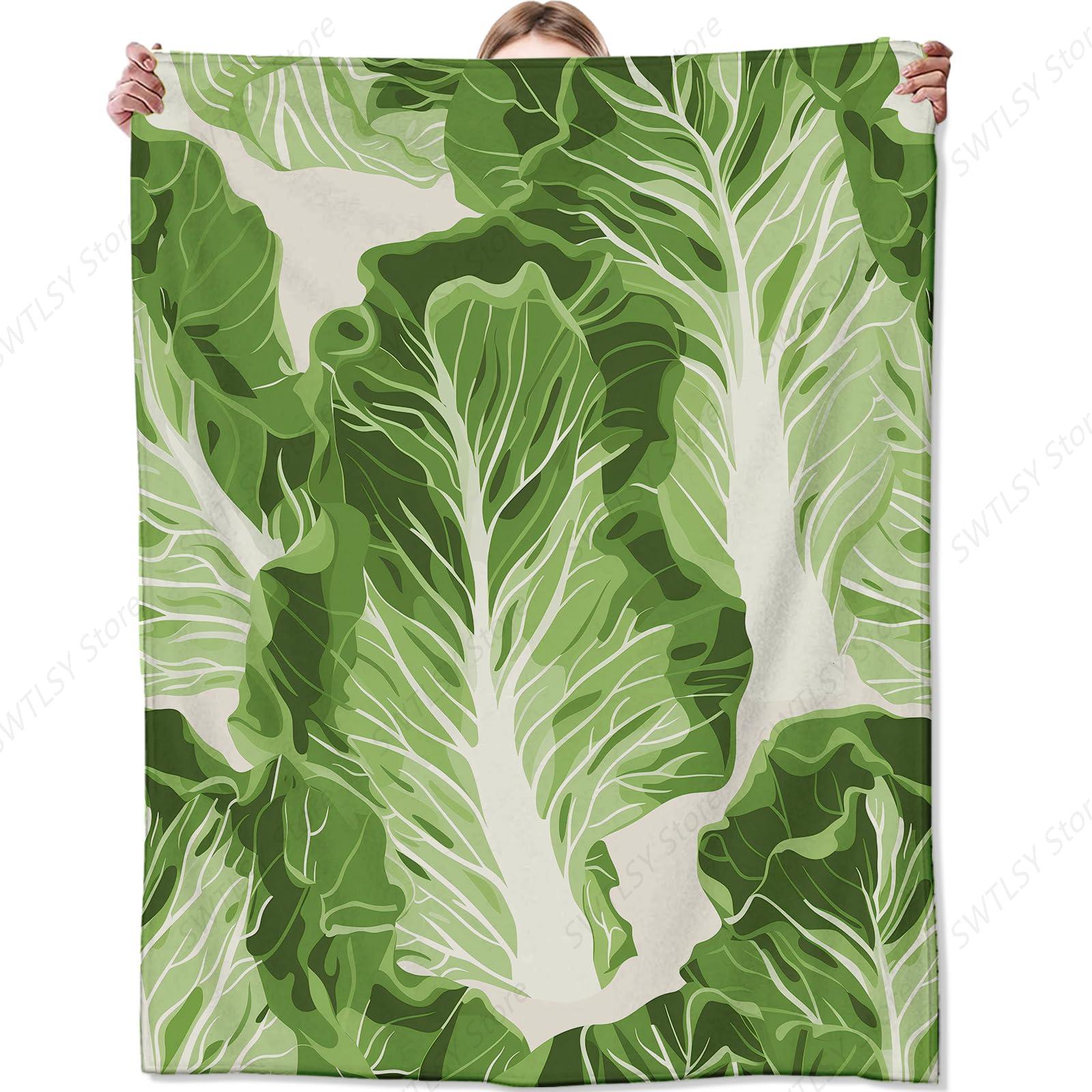 Cabbage Leaf Blanket,Gifts for Adults,Lightweight Flannel Botanical Throw Blankets,Cartoon Green Lettuce Vegetable Throws Size: 75*100cm, Weight: 230 GSM