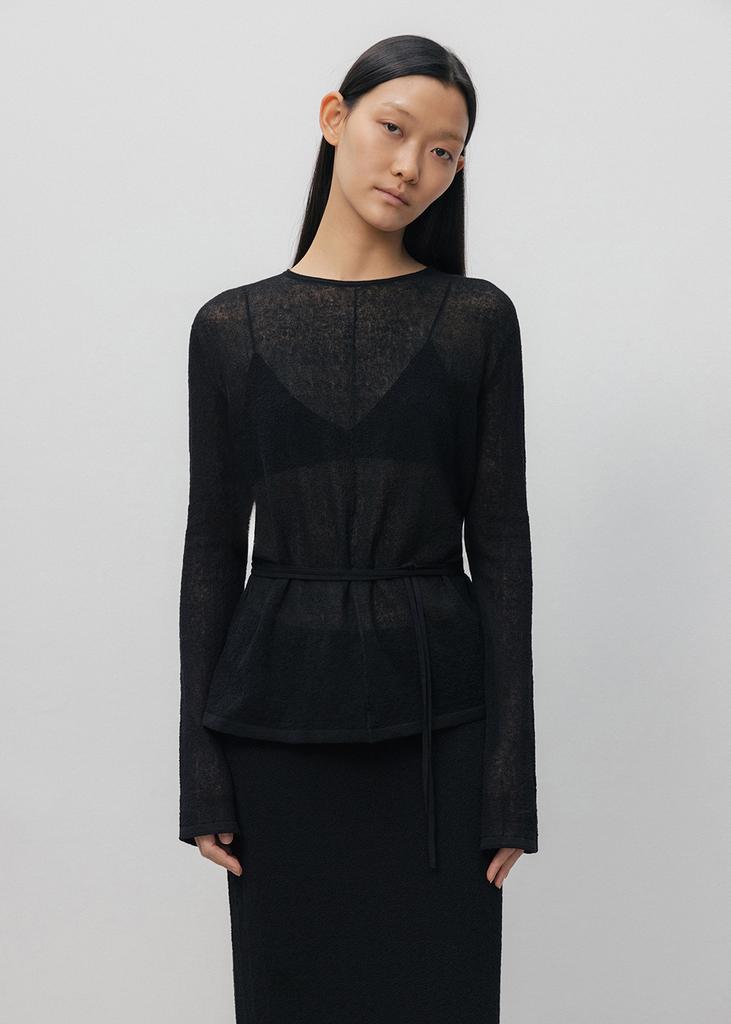 UMARMUNG Crinkled Linen Crewneck Pullover_Black