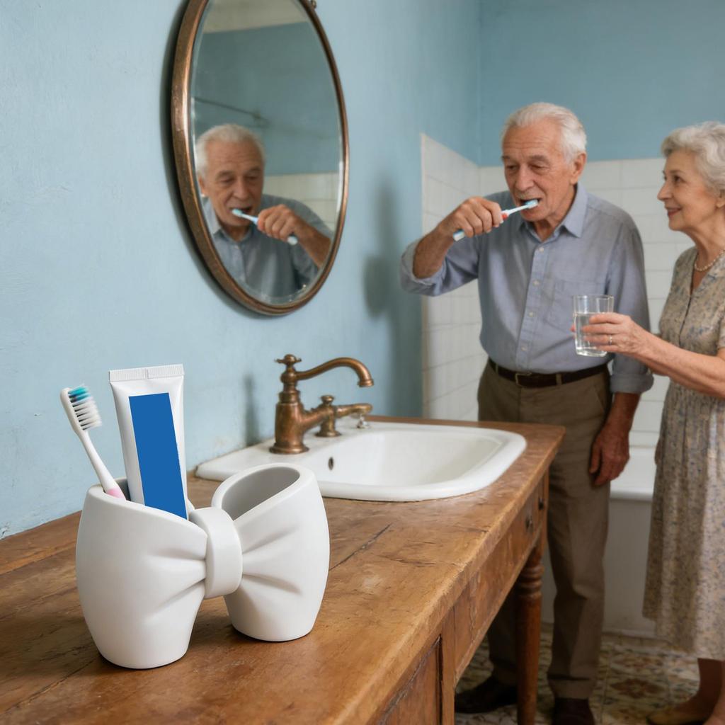 Bow Shape Toothbrush Holder Cute Makeup Brushes Holder Shaver Organizer Rack 3D Printing Double-basin Toothbrush Toothpaste Rack