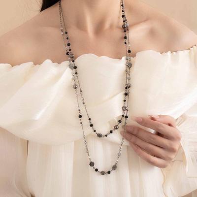 Sweet Cool Spice Bohemian Long Necklace Vintage Vintage Double Layer Flower Beaded Necklace Personality Niche Necklace