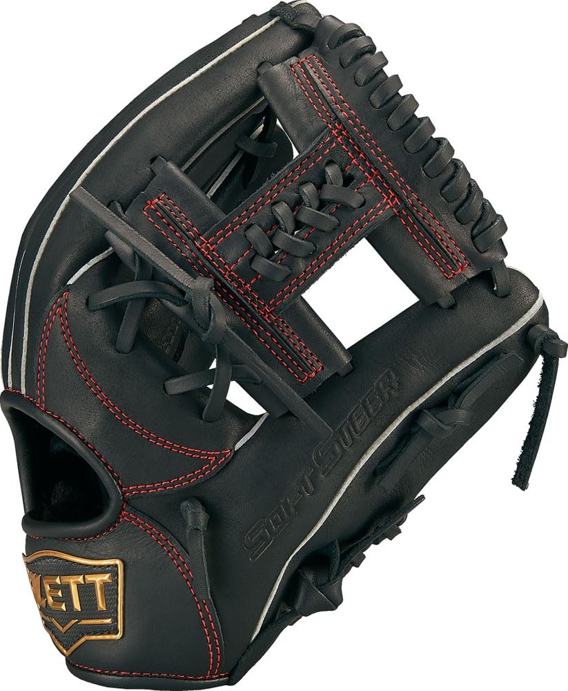 ZETT Youth Baseball Soft Black Size BJGB74370 Glove, Steer, All-Around, Left-Handed Throw, (1900), M,
