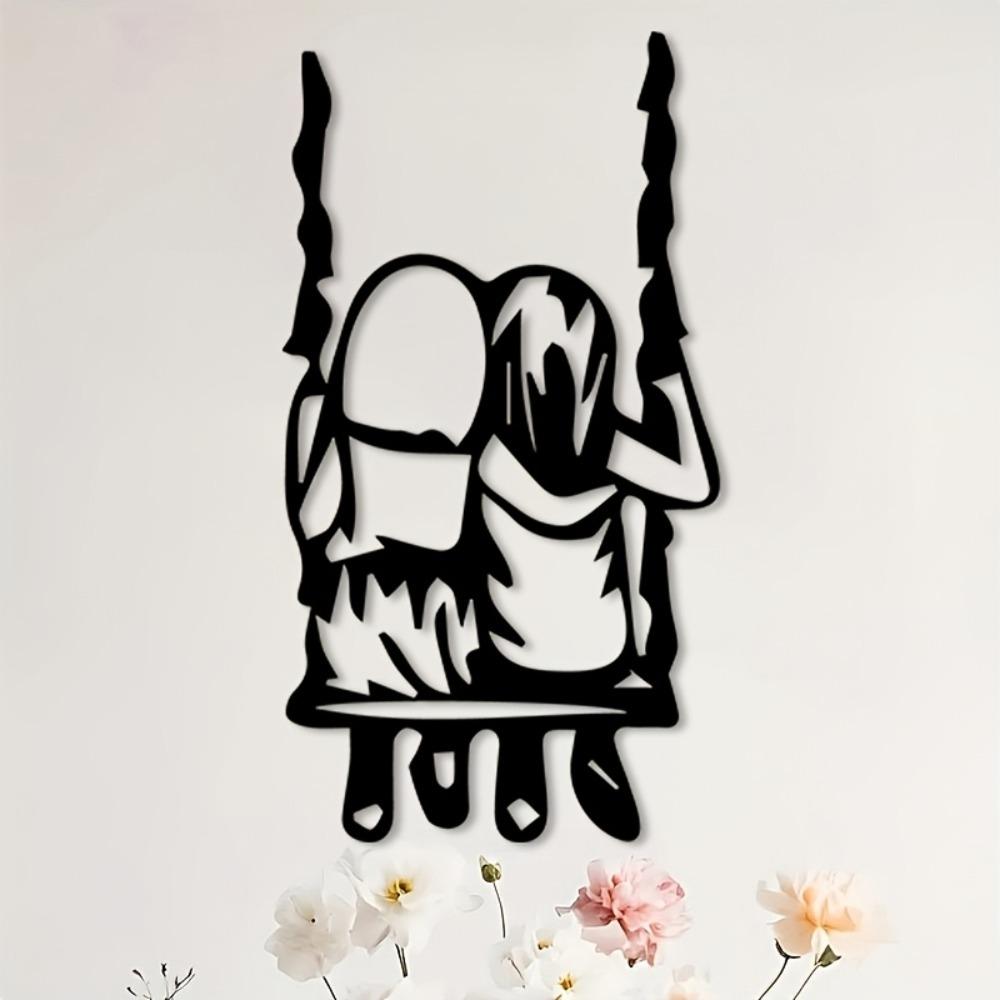 Metal Wall Art Minimalist Swing Sculpture 1pc, Indoor Outdoor Garden Decor Living Room Christmas Gift for Art Lovers