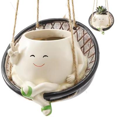 Smily Face Flower Pot Mini Cute Swing Flower Container Resin Succulent Flowerpot Creative Wall Hanging Head Planter Garden Decor