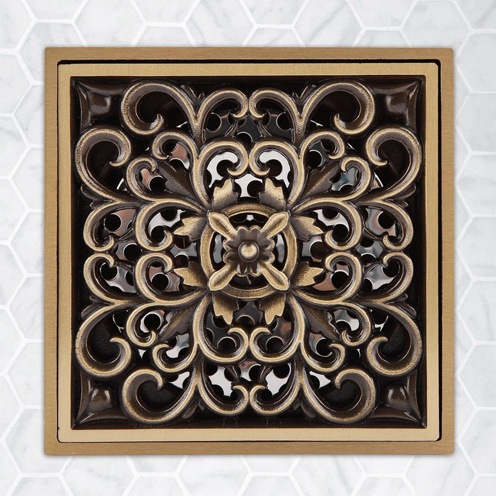 Antique Brass 10cm Shower Floor Drain Bathroom Waste Drain Strainer Cover Grate