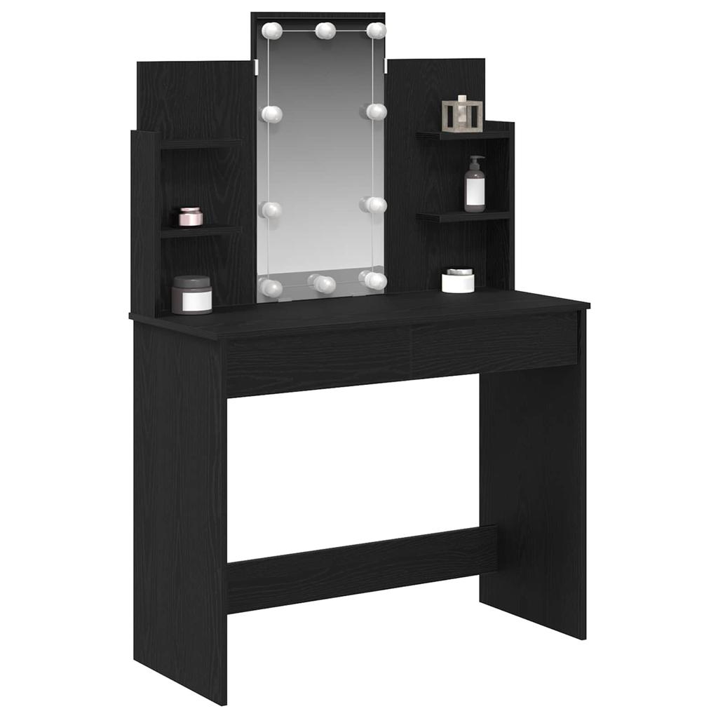 Makeup Table with Shelf Black Oak Look 96 x 39 x 142 cm