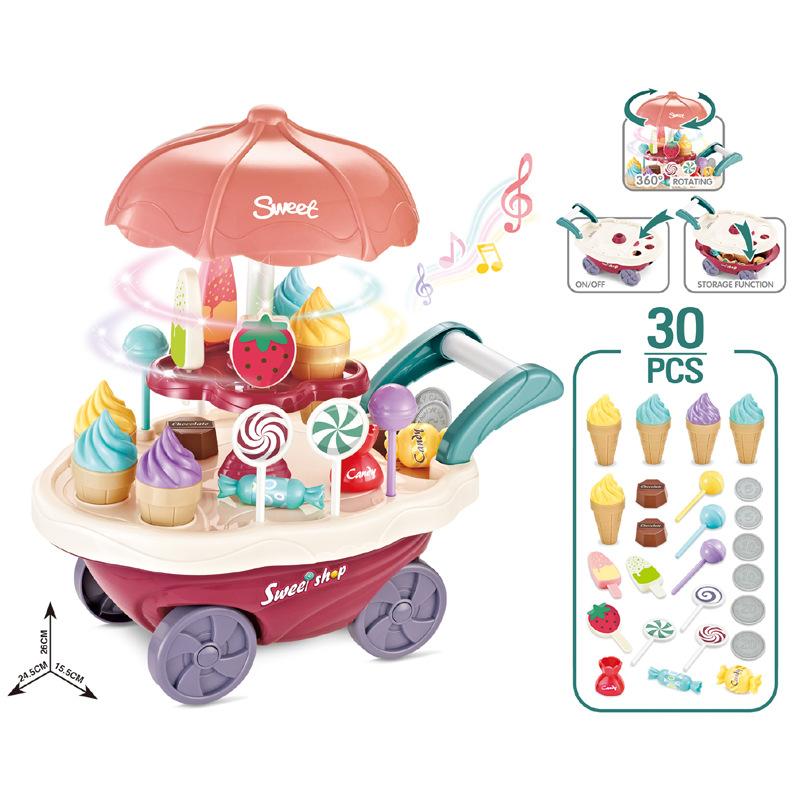 Children'S Play House Kitchen Toys Lights Mini Candy Trolley Girls Ice Cream Ice Cream Shop Supermarket Set