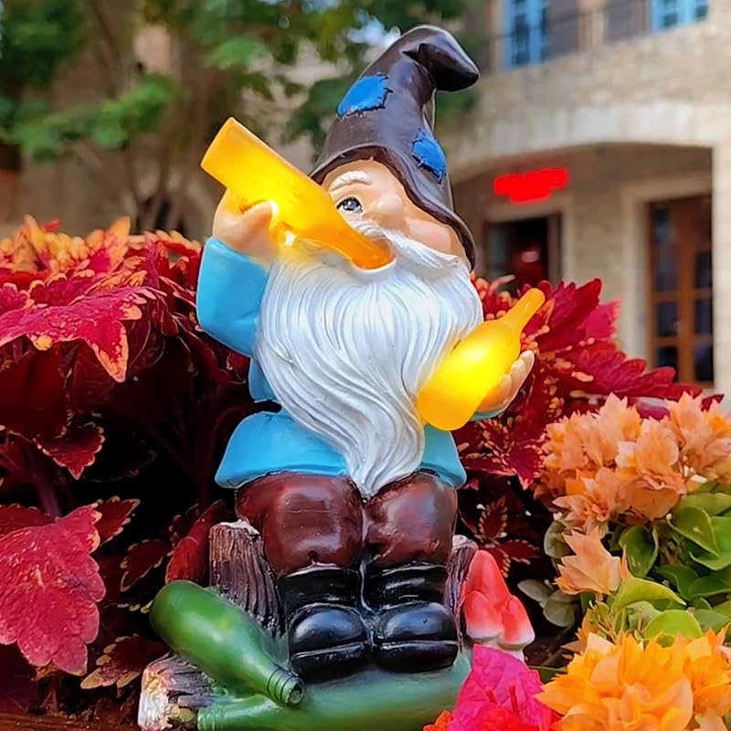 DKJOCKY Gnomes Gifts for Women for Christmas,Funny Garden Gnomes Outdoor Decorations for Yard, Gnomes with Solar Lights Garden Decor, Birthday Gifts A Drunk Gnome