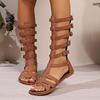 New Women's Sandals Round Toe Flat Sole Hollow Mid-tube Sandal Boots Fashion Lightweight  Plus-size One Kick Women's Roman Shoes