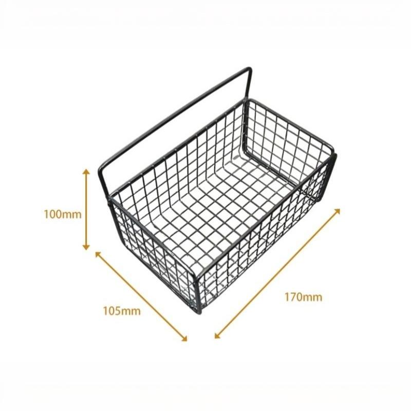 Black Iron Wall Storage Basket No Drill Sticky Hooks Rustproof Organizer for Bathroom Kitchen Pantry