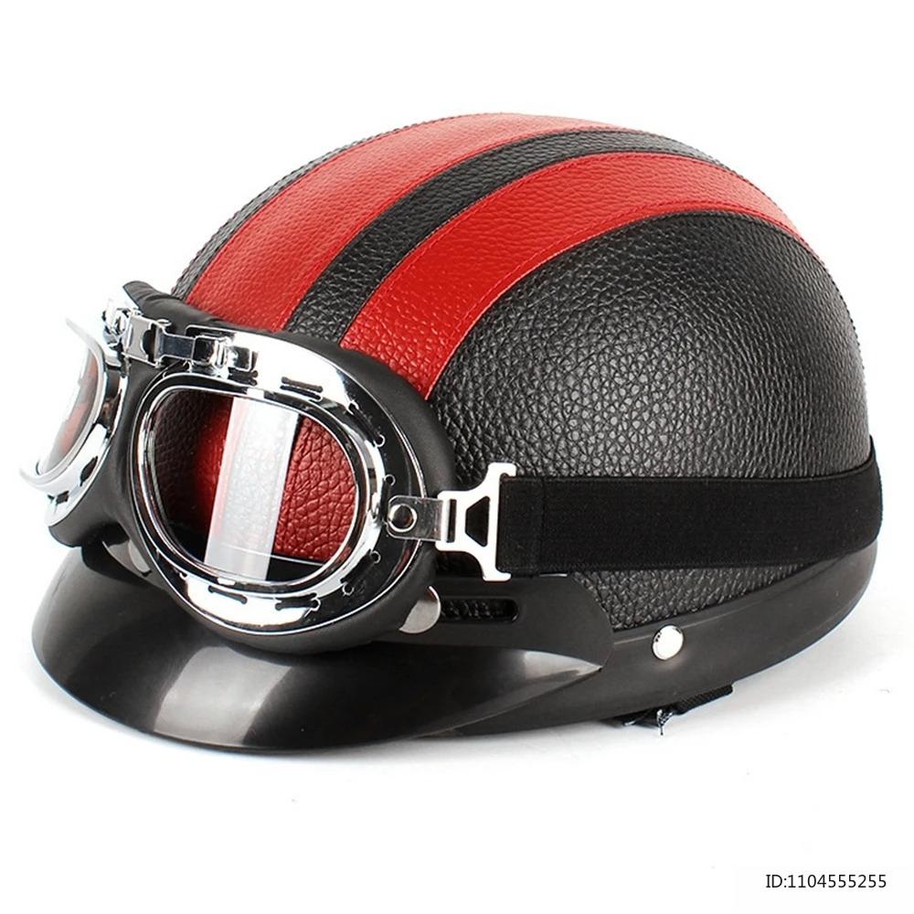 Vintage Half Helmet for Motorcycle Motorbike Leather Open Face Half Helmet Riding Casco Moto Scooter Moto Helmet DOT Approved