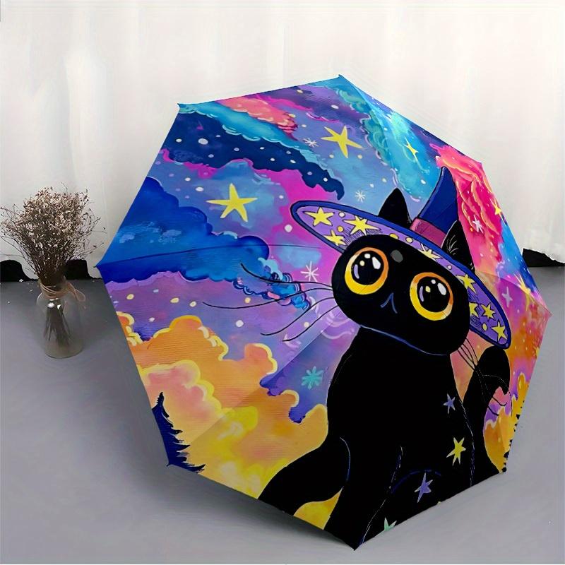 1pc Witch Cat Automatic Open 8-Rib Windproof Umbrella, Travel & Commuting, Suitable for All Seasons, Lightweight Portable 146