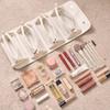 Leather Cosmetic Bag with 4 Clear Removable Separate Compartments Foldable Makeup Bags for Easy Travel and Storage