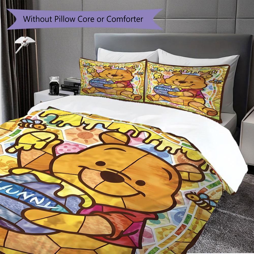 

3-piece cartoon Winnie the Pooh and Friends printed print coreless bed sheet set, comfortable and soft, bedroom bedding. 135x200cm
