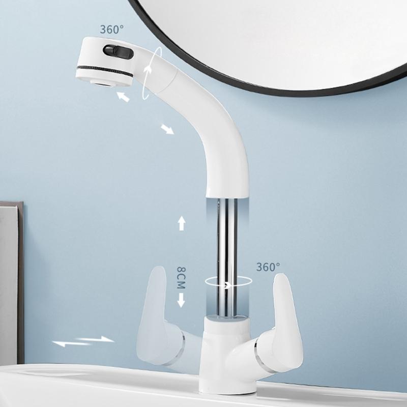 Bathroom Pull Out Faucet Lift Up And Down Basin Faucet Rotatable Mixer Tap Stretchable Lavatory Sink Mixer Faucet
