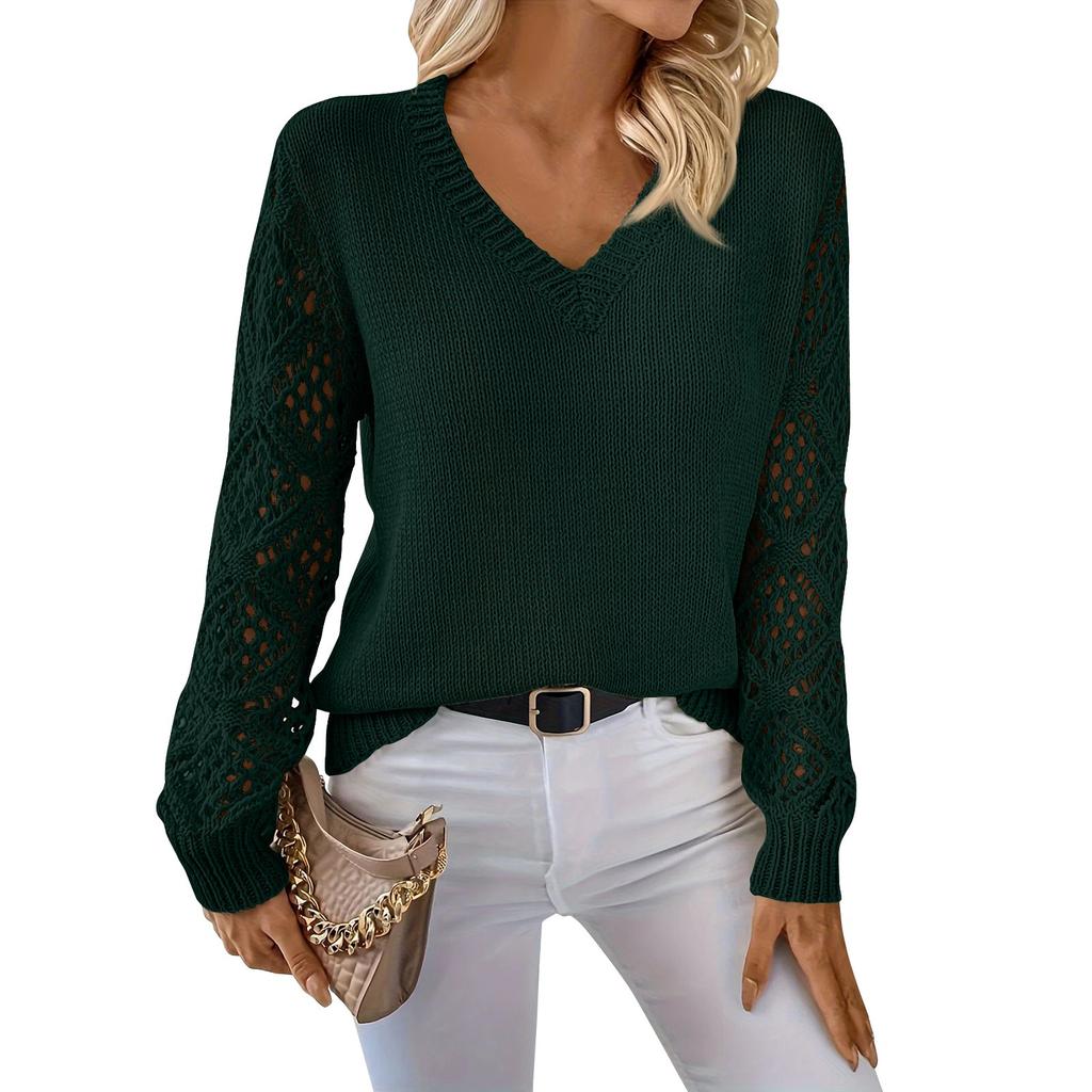 Women's Fashion Casual V-Neck Long Sleeve Loose Personalized Solid Color Sweater