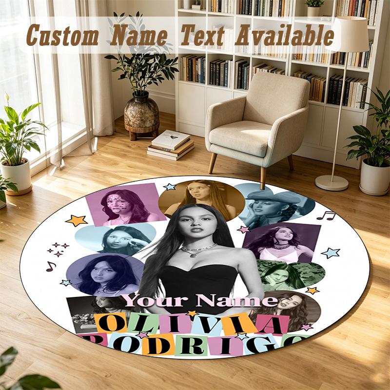 Round Rug Custom NameOlivia Rodrigo Pattern Non Slip Carpet Home Floor Decor