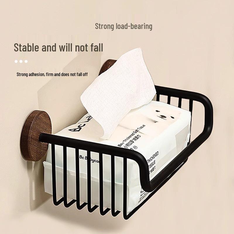 Black Walnut No-Drill Toilet Paper & Towel Holder with Trash Can