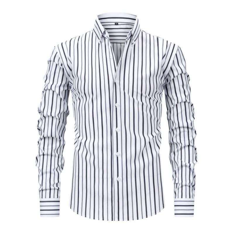 Four-sided Digital Printed Striped Long-sleeved Lapel Men's Shirt High-end Men's Shirt