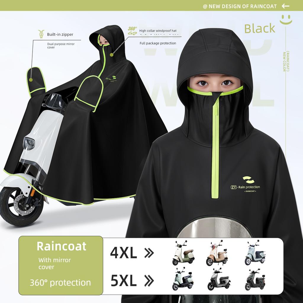 Oxford Cloth Electric Scooter Raincoat for Women, Long Full-Body Rain Poncho, Thickened and Enlarged to Cover the Feet, Specifically for Riding in