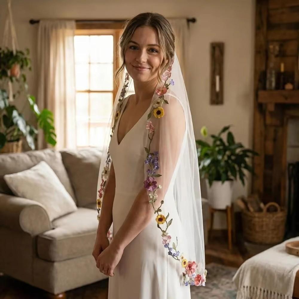 Embroidery Lace Floral Lace Bridal Veil Floral Applique Edge Wedding Veil  Bridal Wear