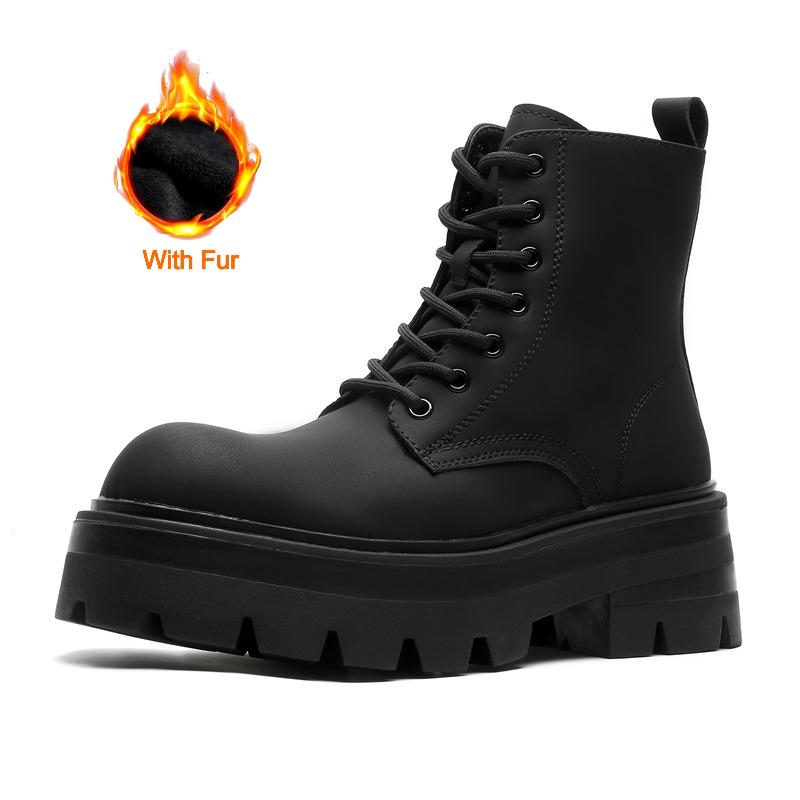 Fashion Fashionable Autumn  Winter New Men's Lace-Up Casual Boot Short-Top Anti-Slip Walking Boot Classic Durable Height-Increasing Boot