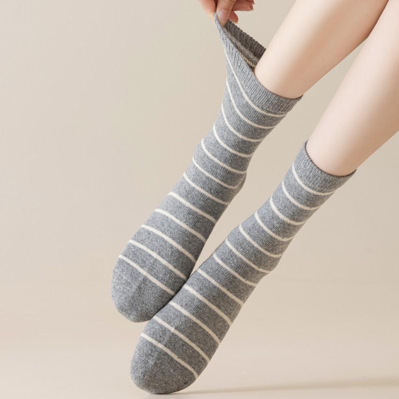 Striped Wool Socks Mid-Leg Socks Gray Tie Trendy Simple Warm Contrast Color Pile Stockings