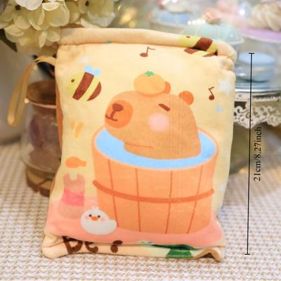 Kawaii Capybara Plush Snack Bag Cartoon Throw Pillow Capibara Plushie Doll Creative Pudding Hold 2 Capybara Cubs Toy Birth Gift