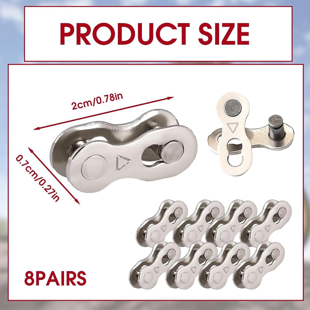8 Pairs Bicycle Chain Links, 6/7/8 Speed Quick Release Bike Chain Connectors, Replacement Reusable Steel Bicycle Missing Link Repair Accessories