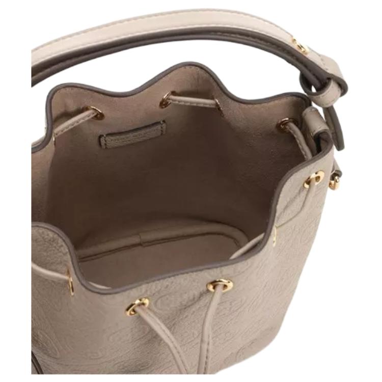 Tory Burch T Monogram Classic Logo Embossed Solid Color Bucket Bag Leather Mini Shoulder Tote Women bags Light-Beige 175526-200
