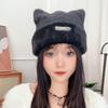 New Korean cute cat ear knitted beanie, warm ear-protecting wool hat, fashionable and face-slimming, versatile headwrap