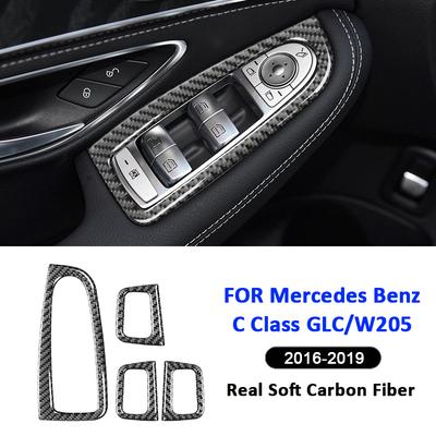Kohlefaser Auto Fensterheber Schalter Bedienfeld Zierrahmen Dekoration Aufkleber Für Mercedes Benz 2016- C-Klasse GLC W205