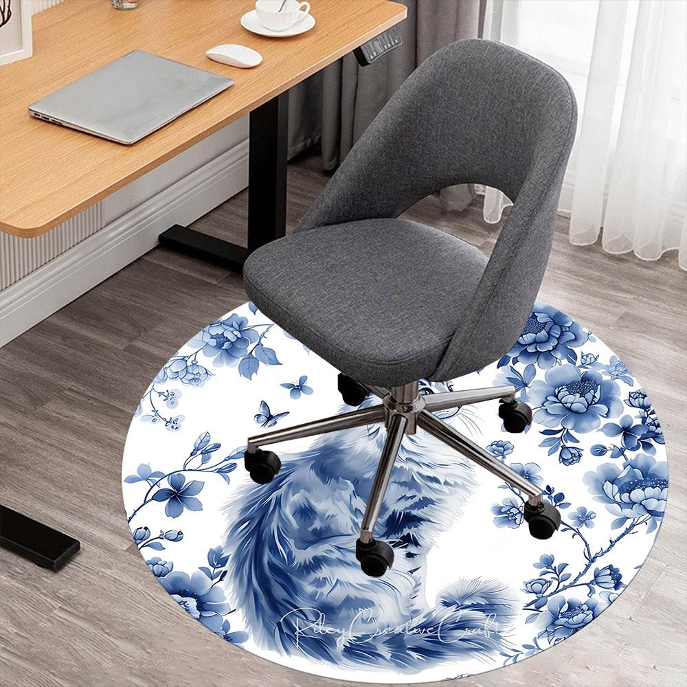 

1pc cat flowers Round Chair mat Area Rug - Non-Slip, Floor Mat for Office, Bedroom, and Indoor Decor -1002221 80cm by 80cm