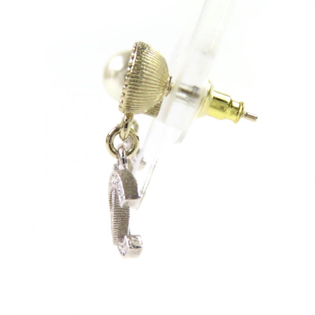 Great CHANEL Pierce COCO Mark Pearl Rhinestone Pierce (for both ears) Silver B24K Used