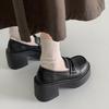 Japanese jk platform thick heel black one-pedal loafers 2025 autumn new French retro high heels women