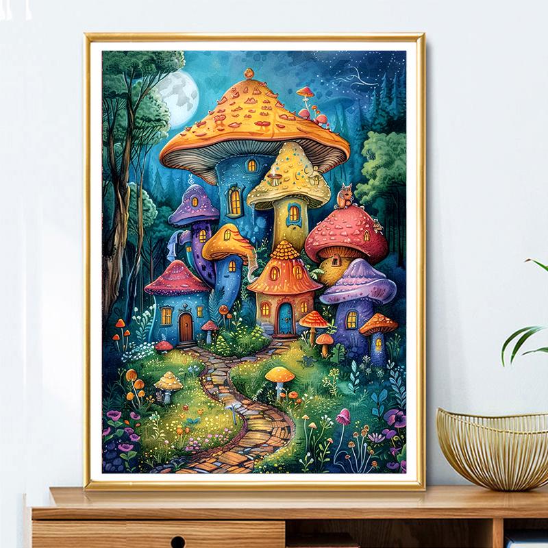5d DIY Diamond Painting Cross Stitch Colorful Mushroom House Diamond Embroidery Mosaic Full Round Drill Home Decor