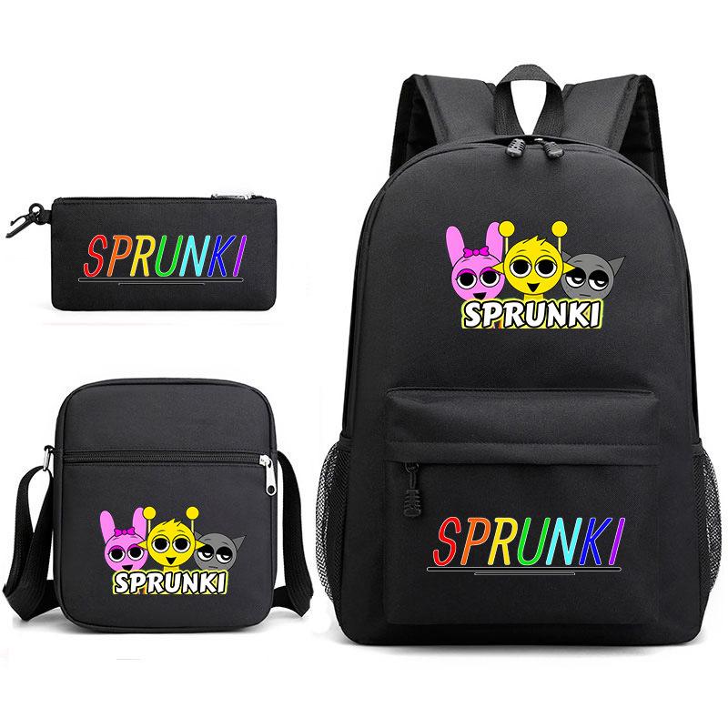New rhythm box Sprunki music game schoolbag backpack pencil bag three-piece set student heat transfer backpack