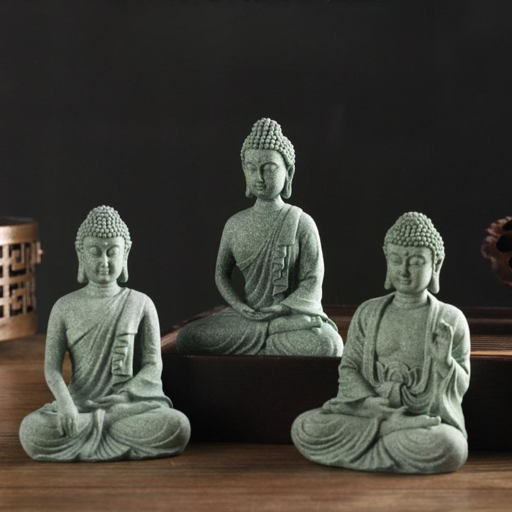 Statua Giardino Buddha Decorazione Acquario Mini Statuetta Buddismo Arredo Scrivania Tavolo Statua Zen Casa Sabbia Verde Thailandia