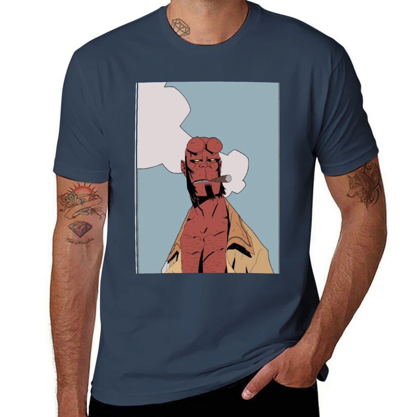 Portrait Of Hellboy Tshirt Basic Plain Short Sleeve Crew Neck Tee S