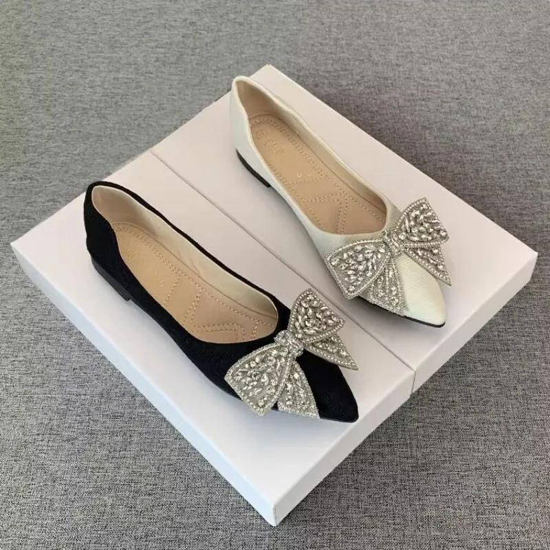 Fashion Women's Flat Shoes Bridesmaid With Crystals Anti-slip Shallow Ladies Footwear Summer 2025 Spring Chic and Elegant Popular On Y2k