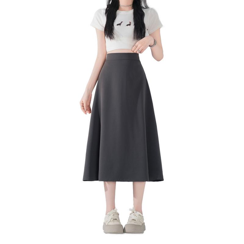 Plus Size Korean Style Slimming Black Skirt - Thin Material, Versatile, Solid Color, Spring/Summer