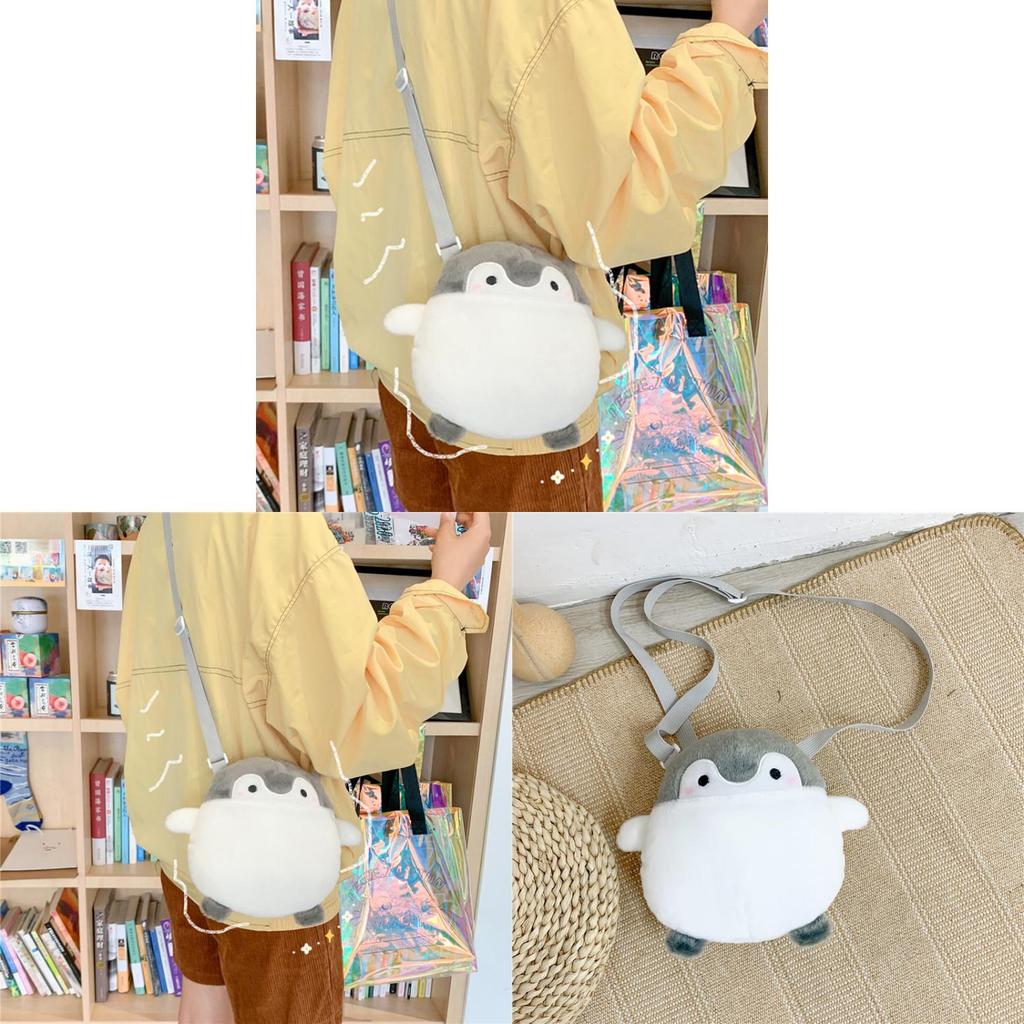 White Cartoon Penguin Cosplay Crossbody Bag With Nylon Lining And Inner Pocket For Teens